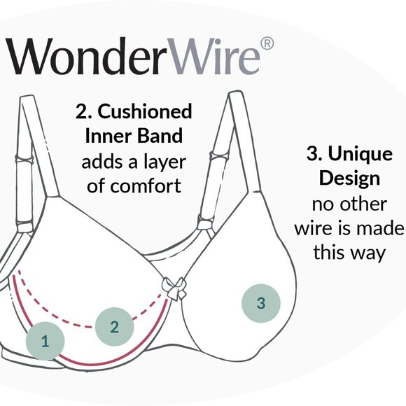 Glamorise 44D WONDERWIRE Bra Satin & Lace UNDERWIRE (FLEXI SIDE BONES) Ivory NEW - Picture 15 of 16